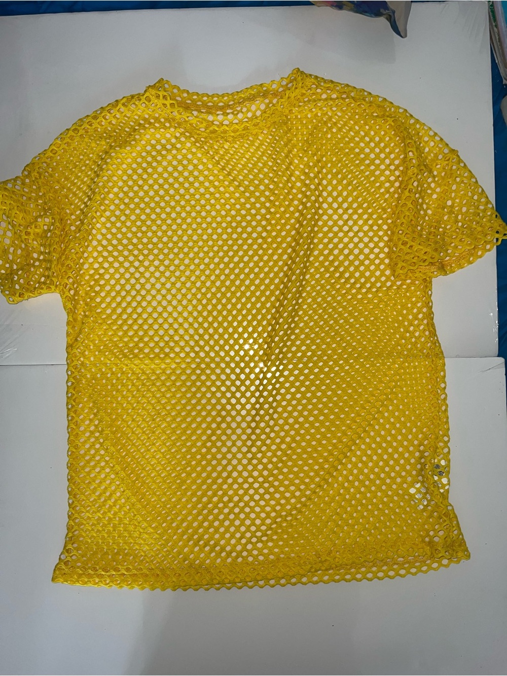 SHEIN Woman Yellow Short Sleeve Mesh Top